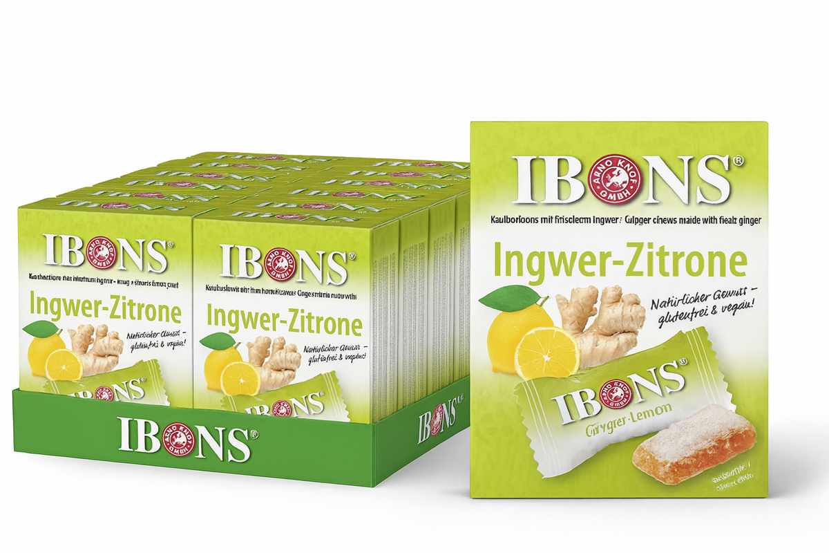 IBONS Bonbon Ingwer-Zitrone Display (10x60g)