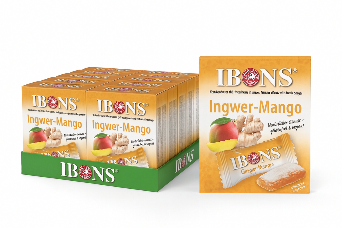 IBONS Ingwer Bonbon Mango Display (10x60g)