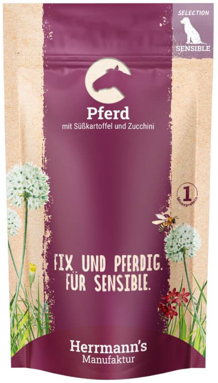 Herrmann’s Pferd mit Süsskartoffel und Zucchini, Nassfutter für Hunde (150g)