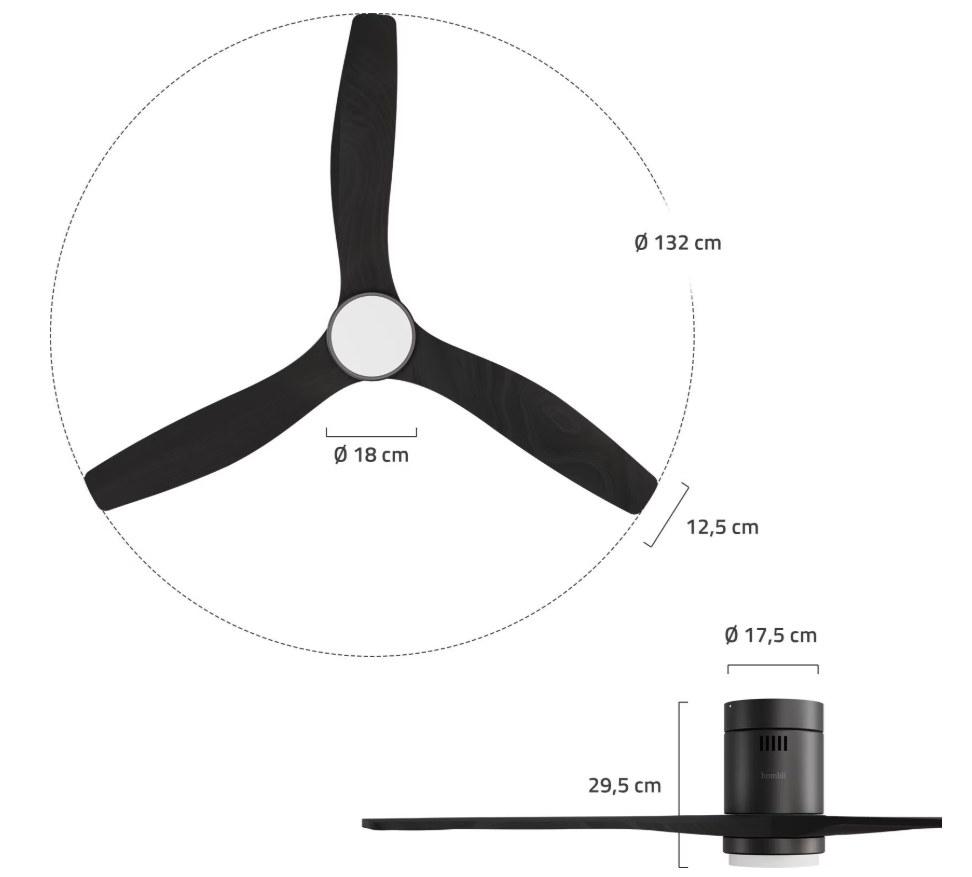 hombli Smart Ceiling Deckenventilator mit LED, white/white wood, 132x132cm (1 Stk)