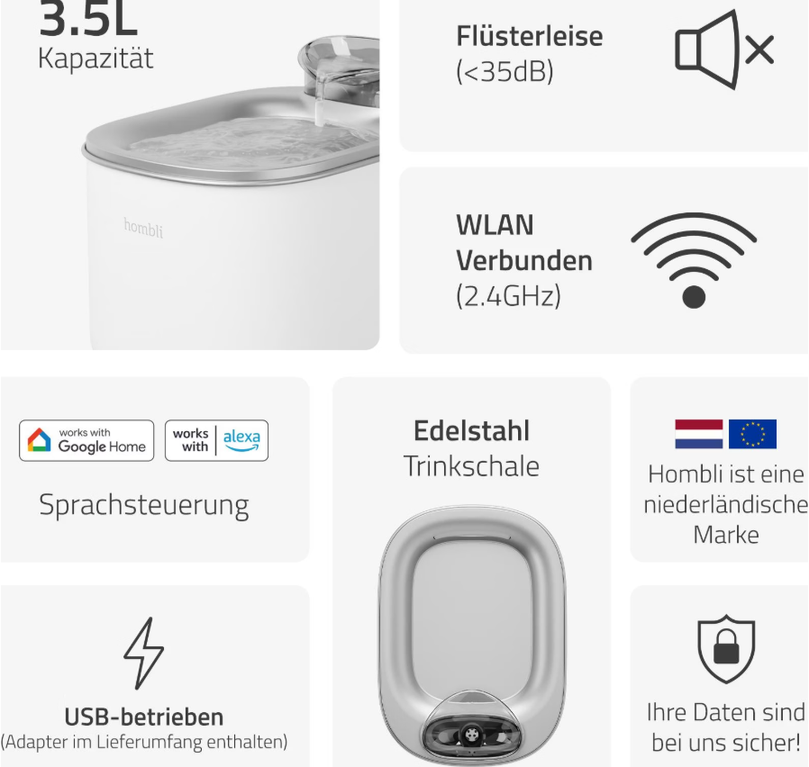 hombli Smart Pet Water Fountain, 3.5 Liter (1 Stk)