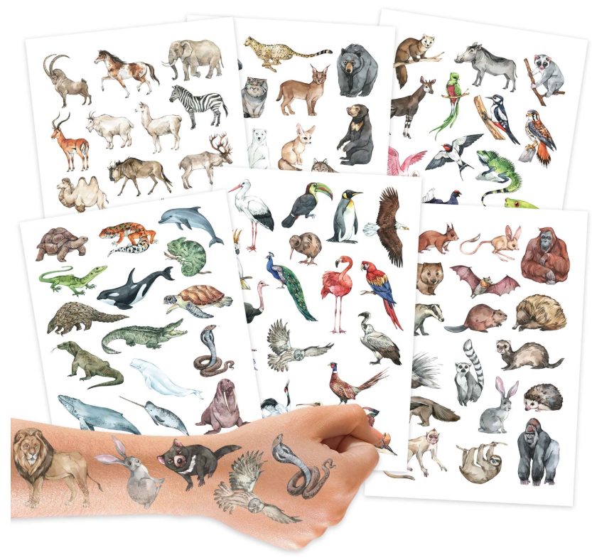 Papierdrachen Kindertattoo-Bögen Tiere der Welt (6 Stk)