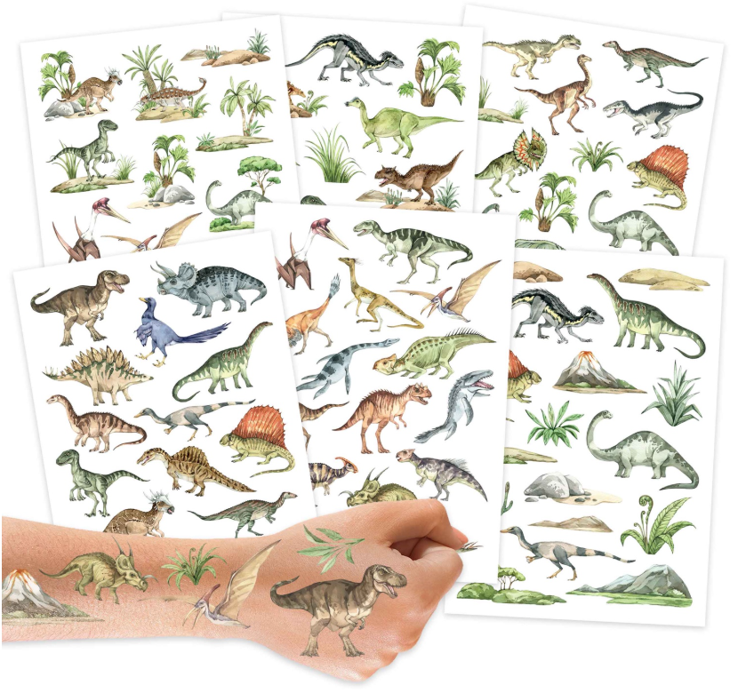 Papierdrachen Kindertattoo-Bögen Welt der Dinos (6 Stk)