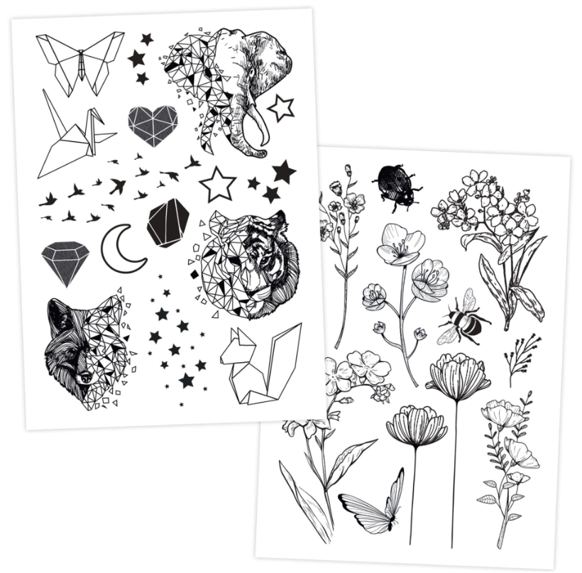 Papierdrachen Kindertattoo-Bögen Schwarz-weiss (6 Stk)