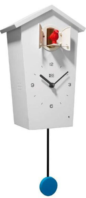 Kookoo BirdHouse weiss, moderne Kuckucksuhr mit Vogelstimmen, 27x17x10cm (1 Stk)