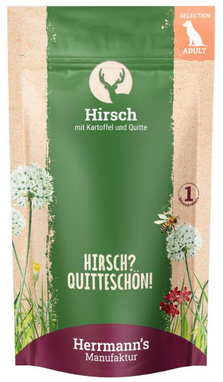 Herrmann’s Hirsch mit Kartoffel und Quitte, Nassfutter für Hunde (150g)