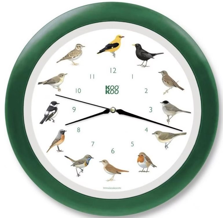 Kookoo Singvögel-Uhr grün, mit Quarzwerk, Durchmesser 34cm (1 Stk)