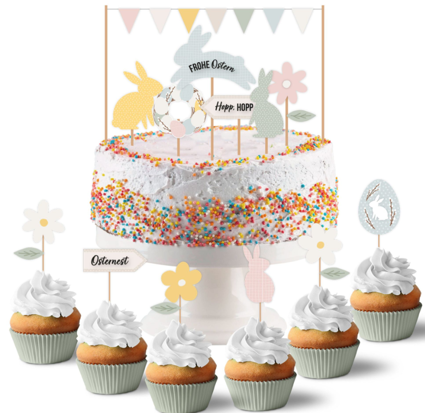 Papierdrachen Oster-Kuchenstecker Pastell Set (18-teilig)