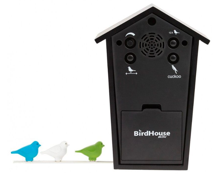 Kookoo Birdhouse mini schwarz, kleine Kuckucksuhr mit Vogelstimmen, 16x12x9cm (1 Stk)