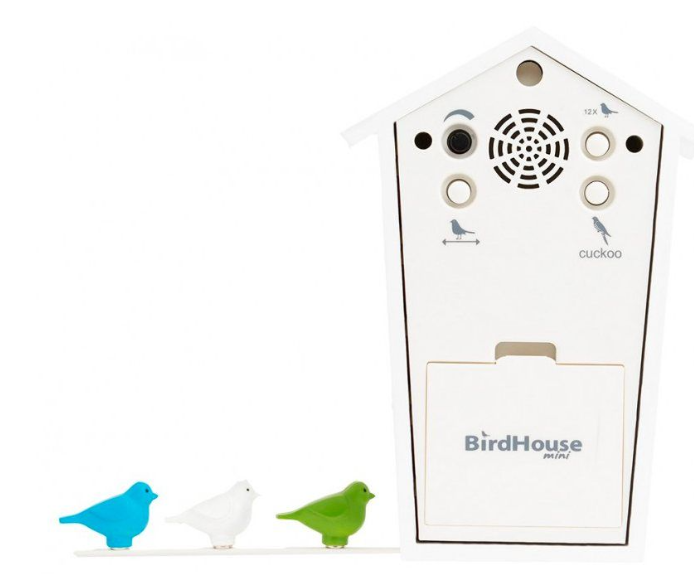 Kookoo Birdhouse mini weiss, kleine Kuckucksuhr mit Vogelstimmen, 16x12x9cm (1 Stk)