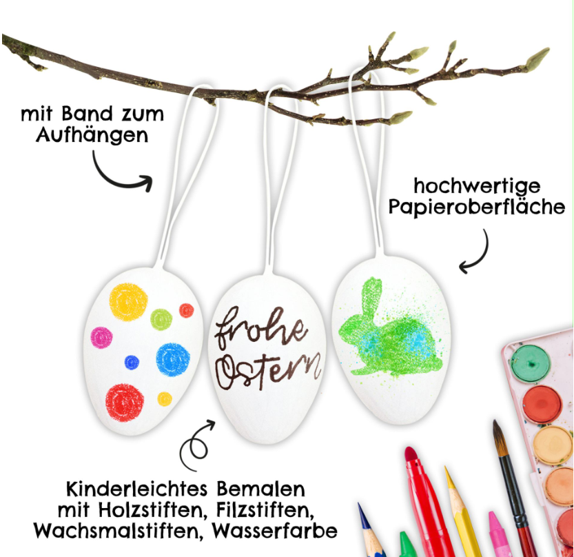 Papierdrachen Ostereier Pappmaché weiss (12 Stk)