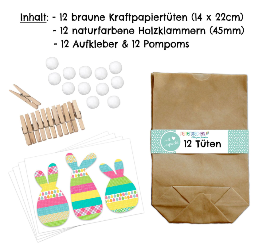 Papierdrachen Osterhasentüten-Set Washi Tape (48-teilig)