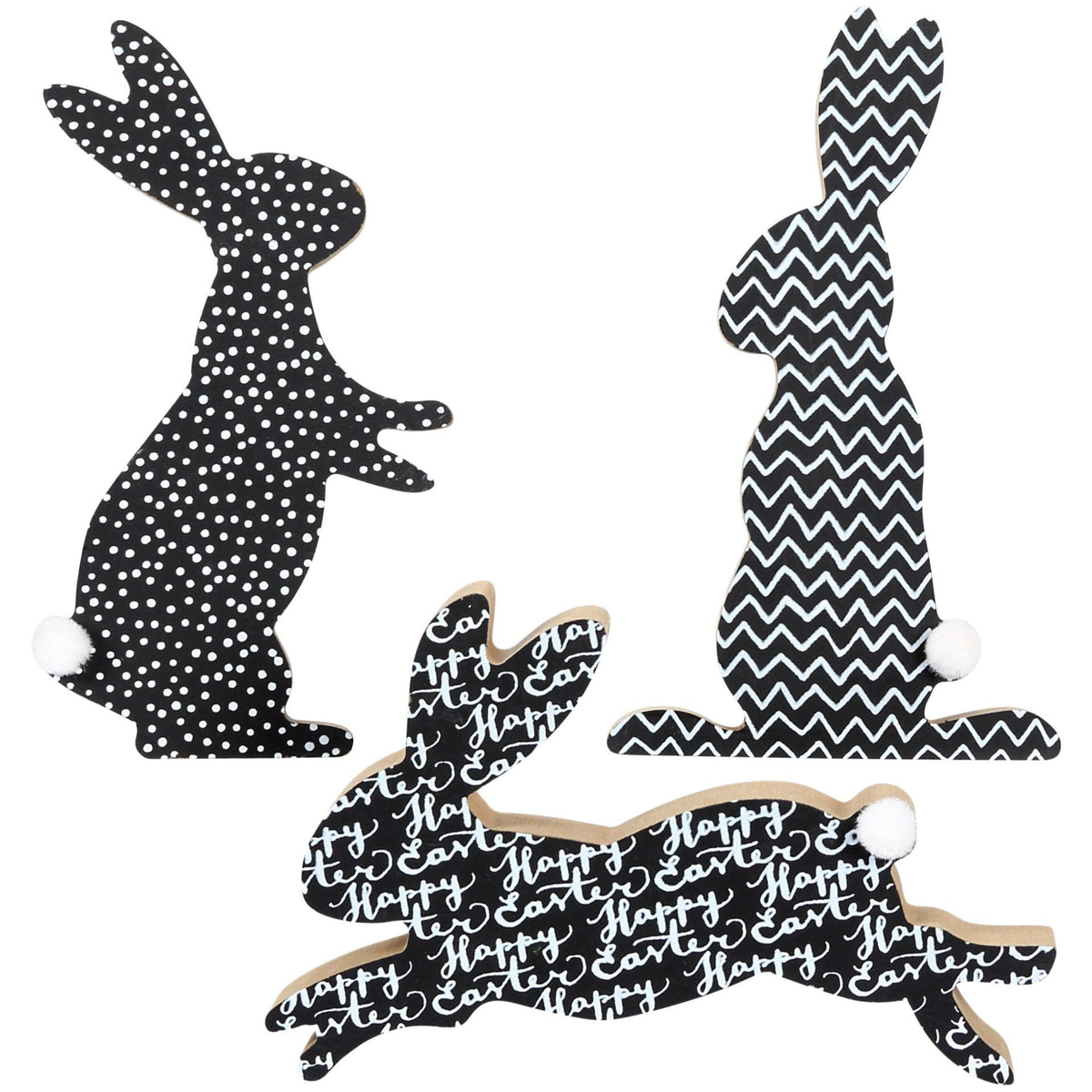Papierdrachen Ostern-Holzaufsteller Hasen mit Puschelschwanz (3 Stk)