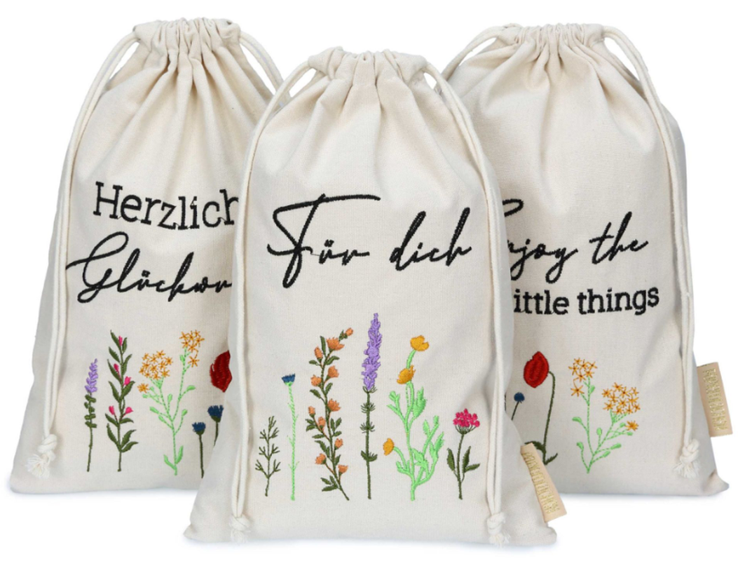 Papierdrachen Oster-Leinensäckchen mit Blumenmotiv, 20x30cm (3 Stk)