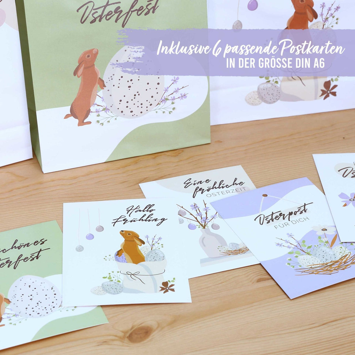 Papierdrachen XXL Oster-Geschenktüten mit Frühlingsmotiven (6 Stk)