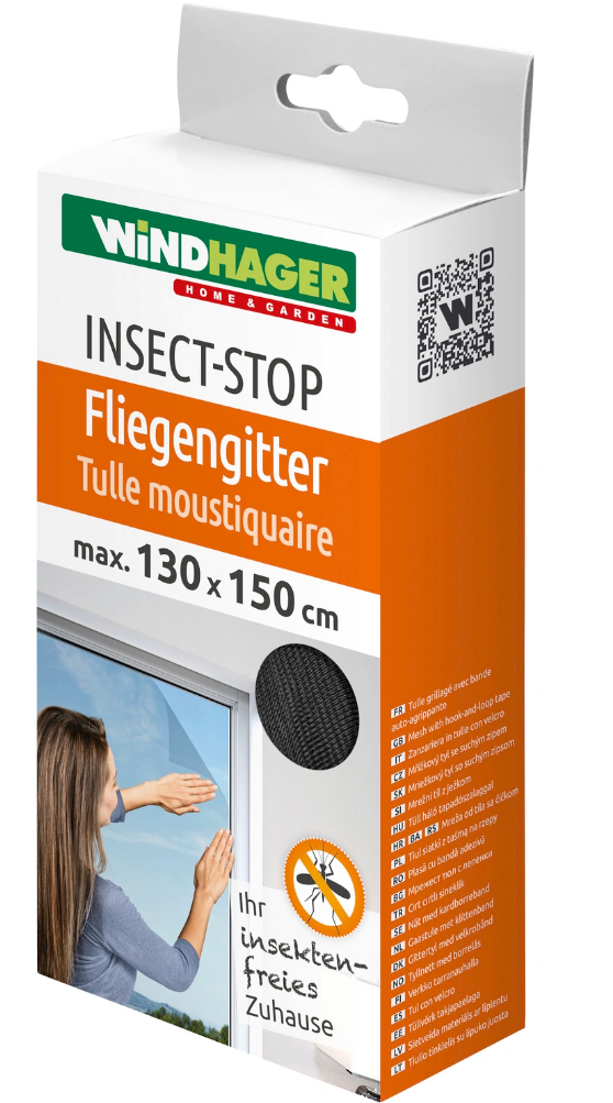 Windhager Insect-Stop Fenster-Fliegengitter, 130x150cm anthrazit mit Klettband (1 Stk)