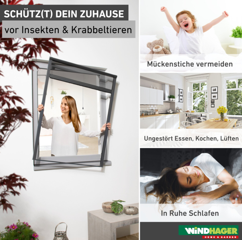 Windhager Insektenschutz Plus Einhängerollo, 130x160cm, anthrazit (1 Stk)