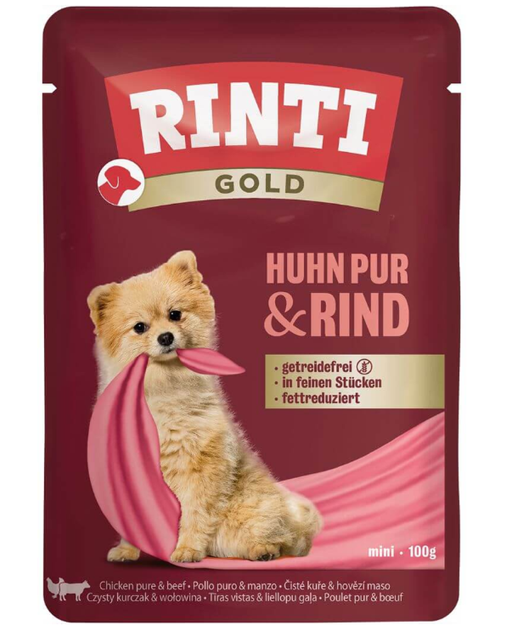 Rinti Huhn Pur und Rind Nassfutter für Hunde (100g)
