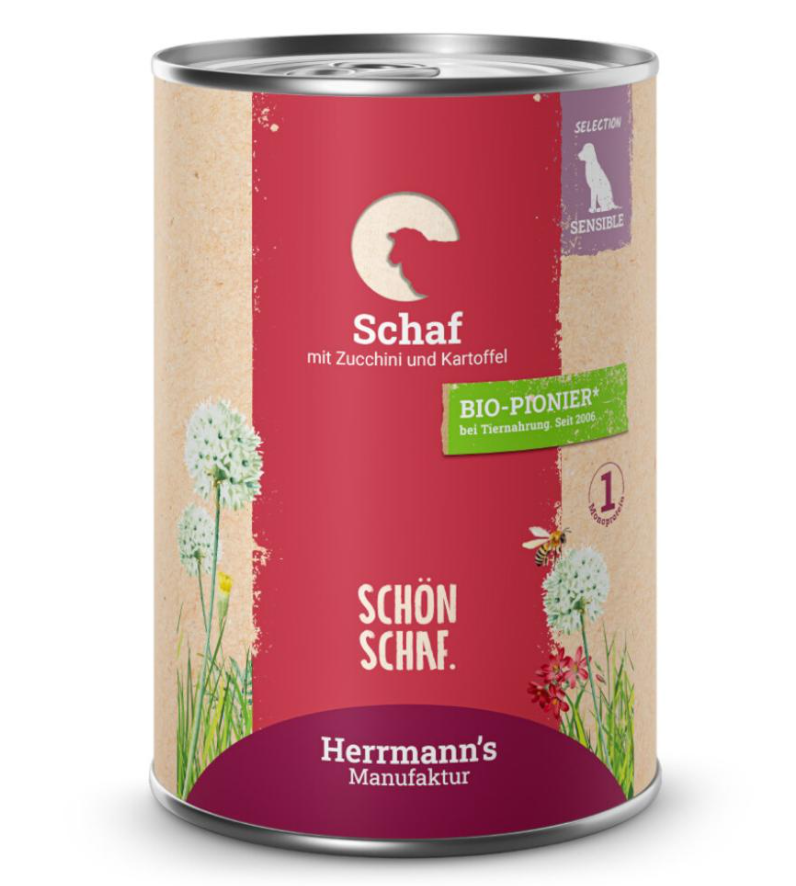 Herrmann’s Schaf mit Zucchini und Kartoffeln, Nassfutter für Hunde (400g)