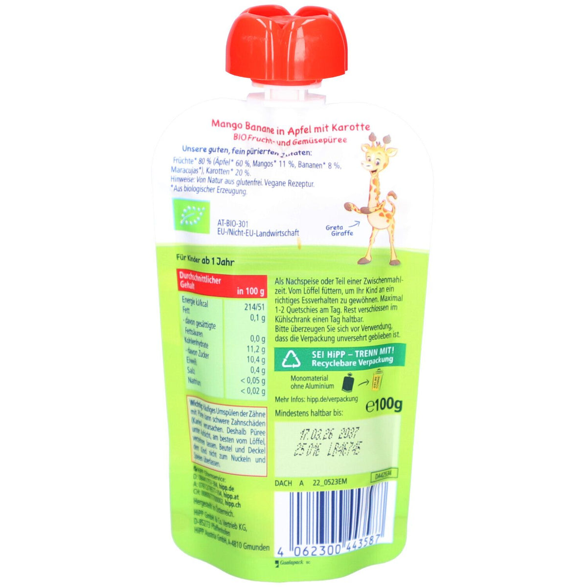 Hipp Mango Banane in Apfel mit Karotte (100g)
