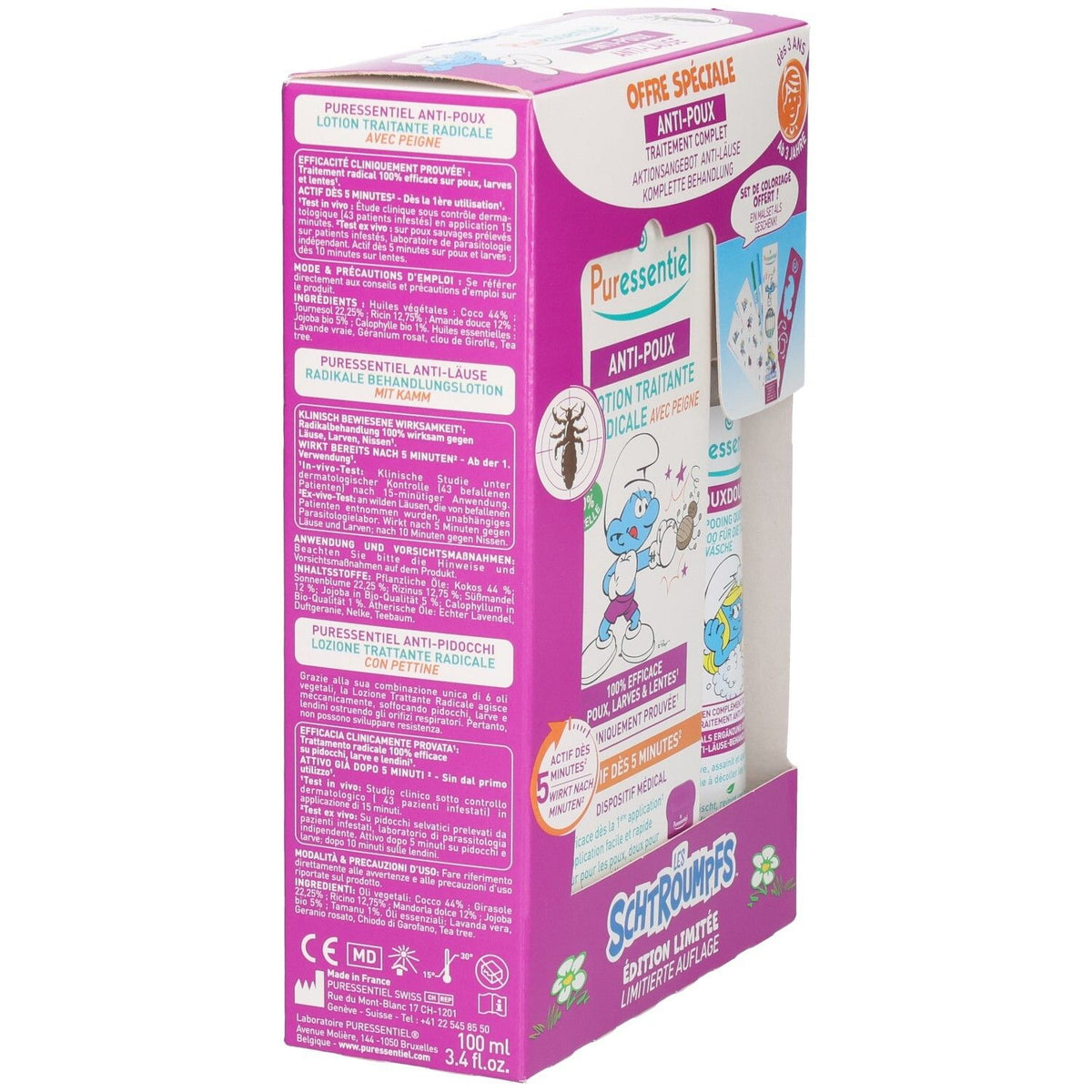 Puressentiel Anti-Läuse Set Schlümpfe Lotion mit Kamm und Shampoo (1 Set)