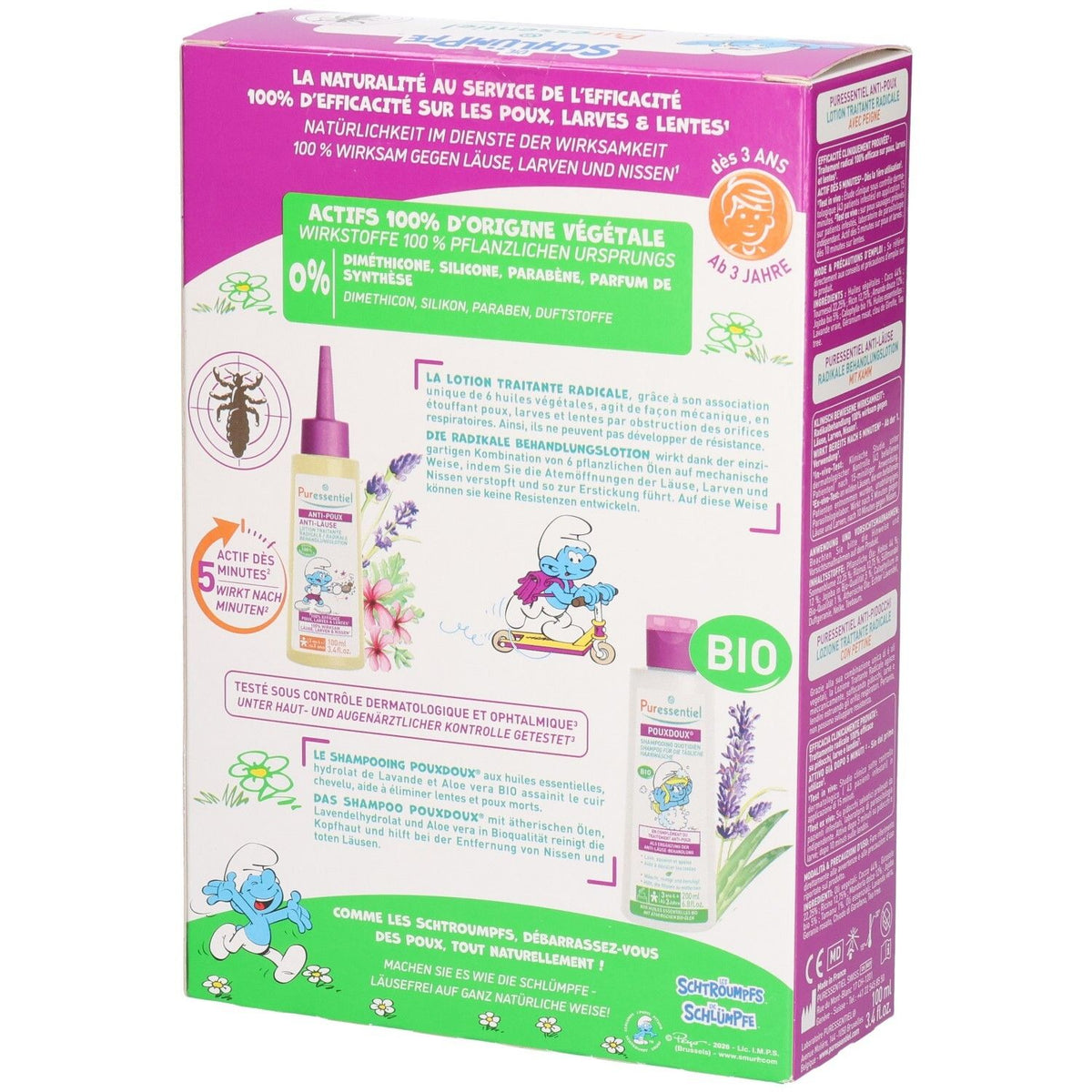 Puressentiel Anti-Läuse Set Schlümpfe Lotion mit Kamm und Shampoo (1 Set)