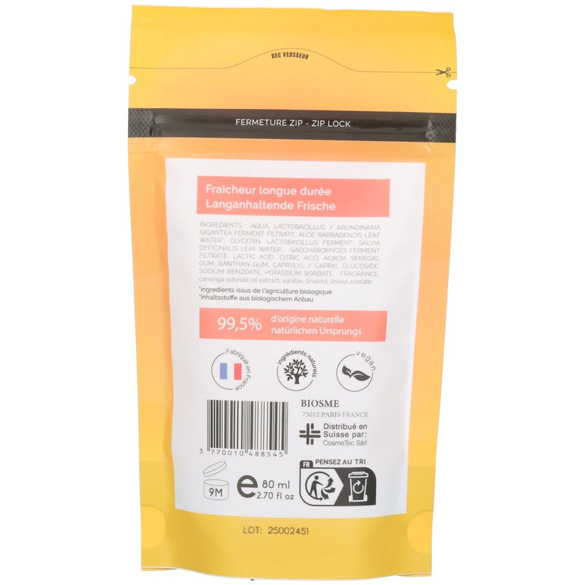 BIOSME Deodorant Tropical Refill (80ml) Rückseite