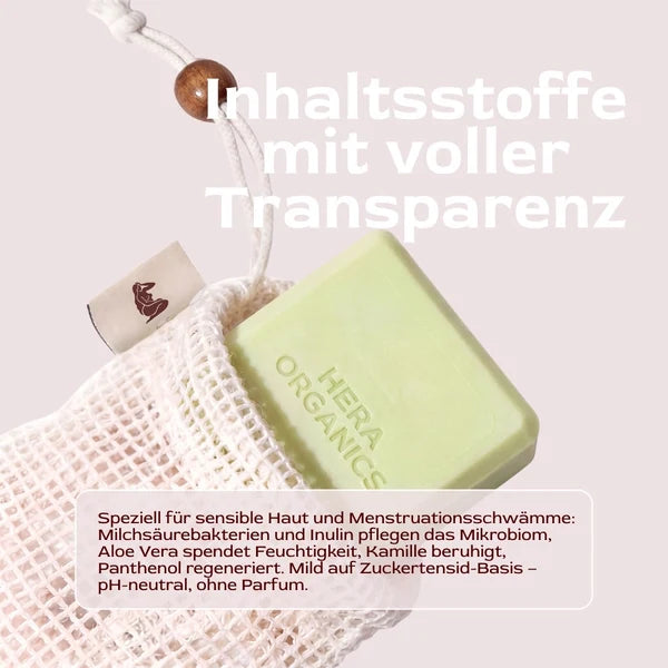 HERA savon-éponge intime 2-en-1 75 g avec filet (1 pièce)