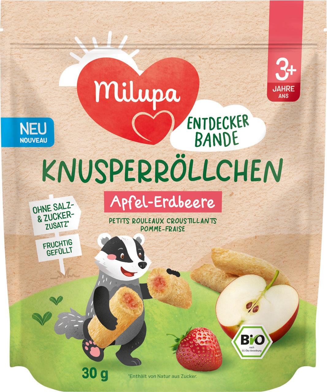 Milupa Bio Knusperröllchen Apfel Erdbeere 3+ (30g)