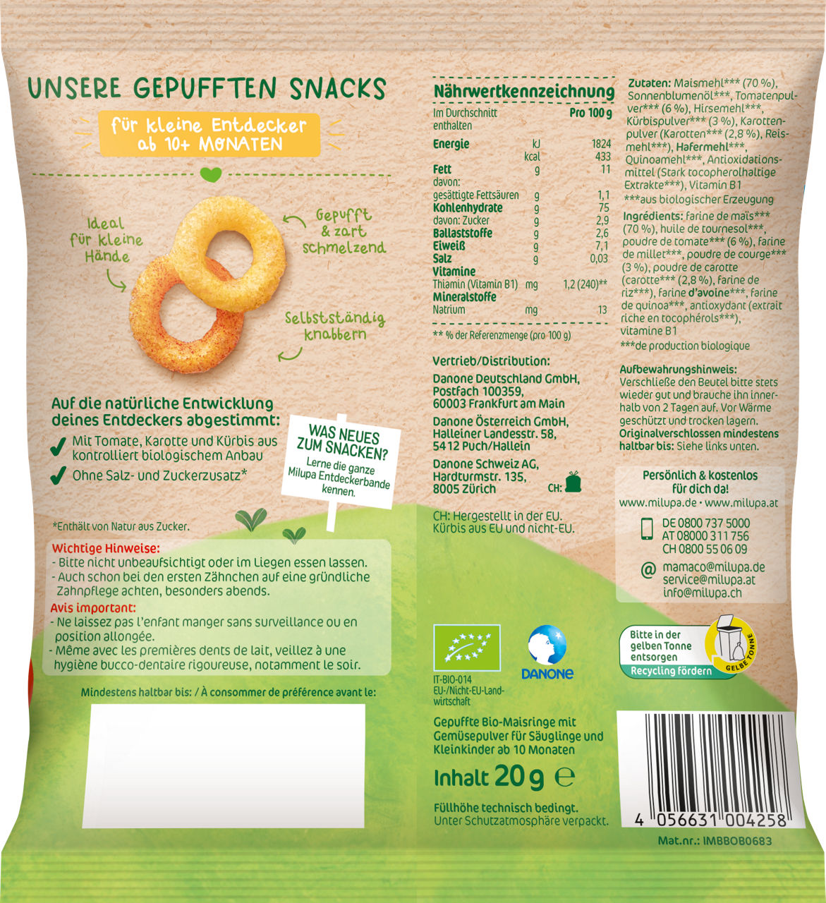 Milupa Bio Knusperkringel Tomate Karotte Kürbis ab 10 Monaten (20g)