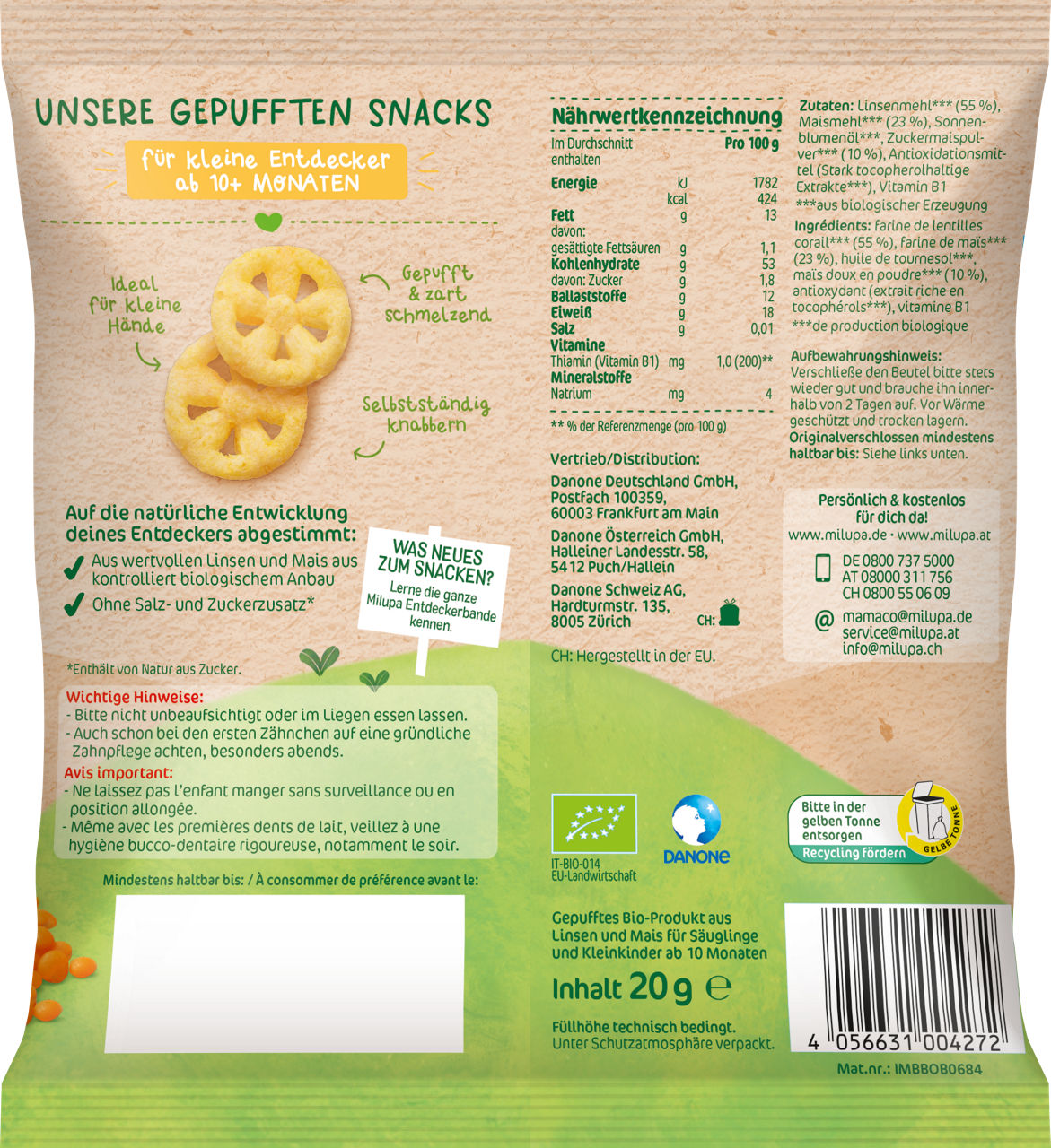 Milupa Bio Knusperräder Linse Mais ab 10 Monaten (20g)
