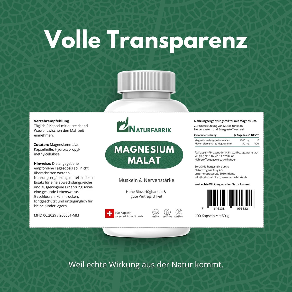 NATURFABRIK Magnesiummalat Kapseln (100 Stk)