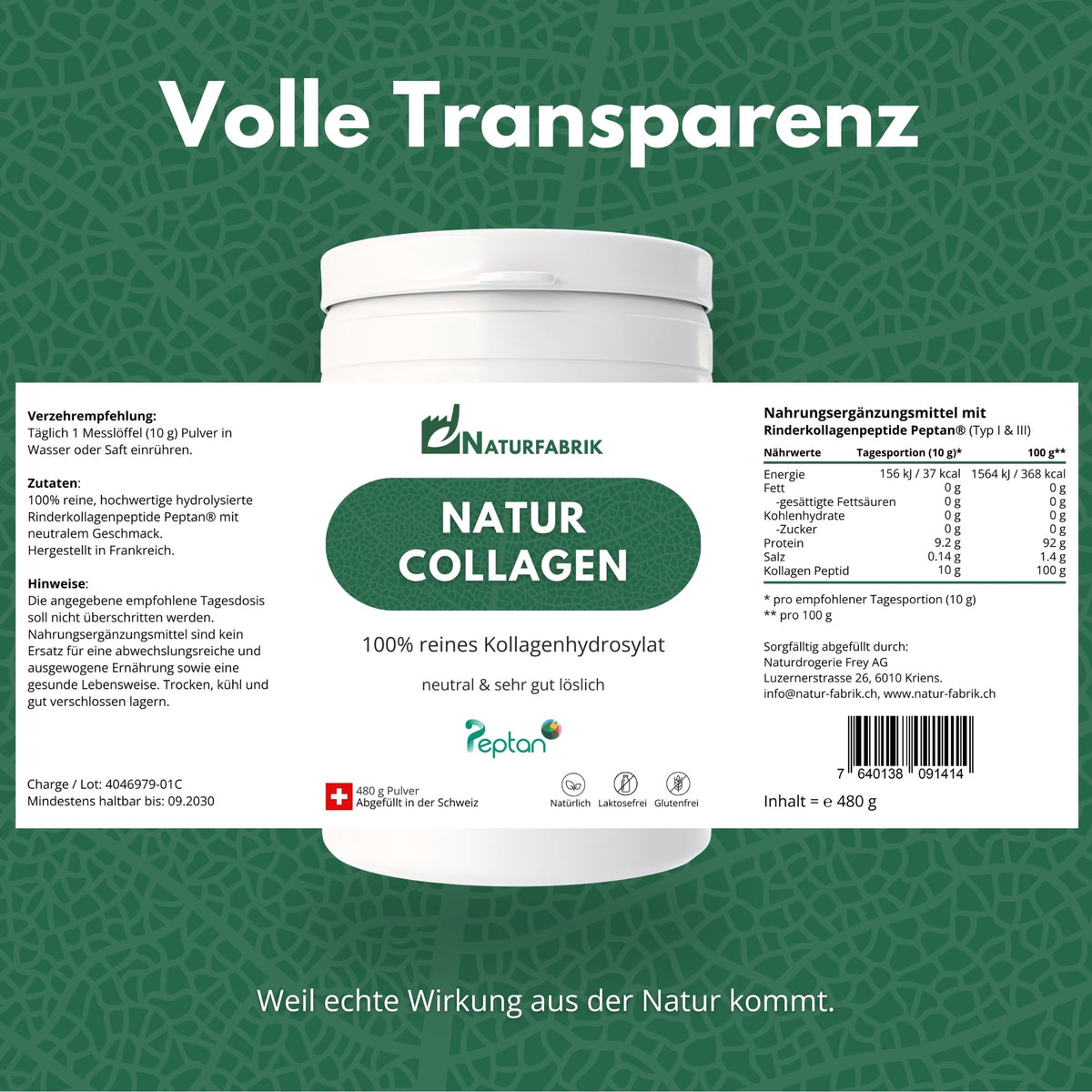 NATURFABRIK Collagen Peptan Pulver (480g)