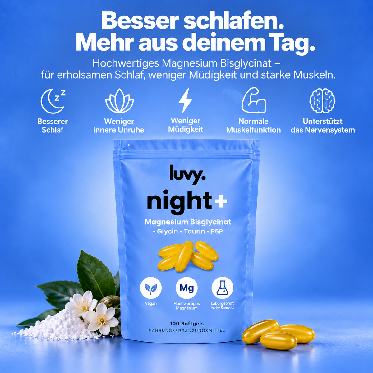 luvy Night+ Magnesium Bisglycinat Weichkapseln (100 Stk)