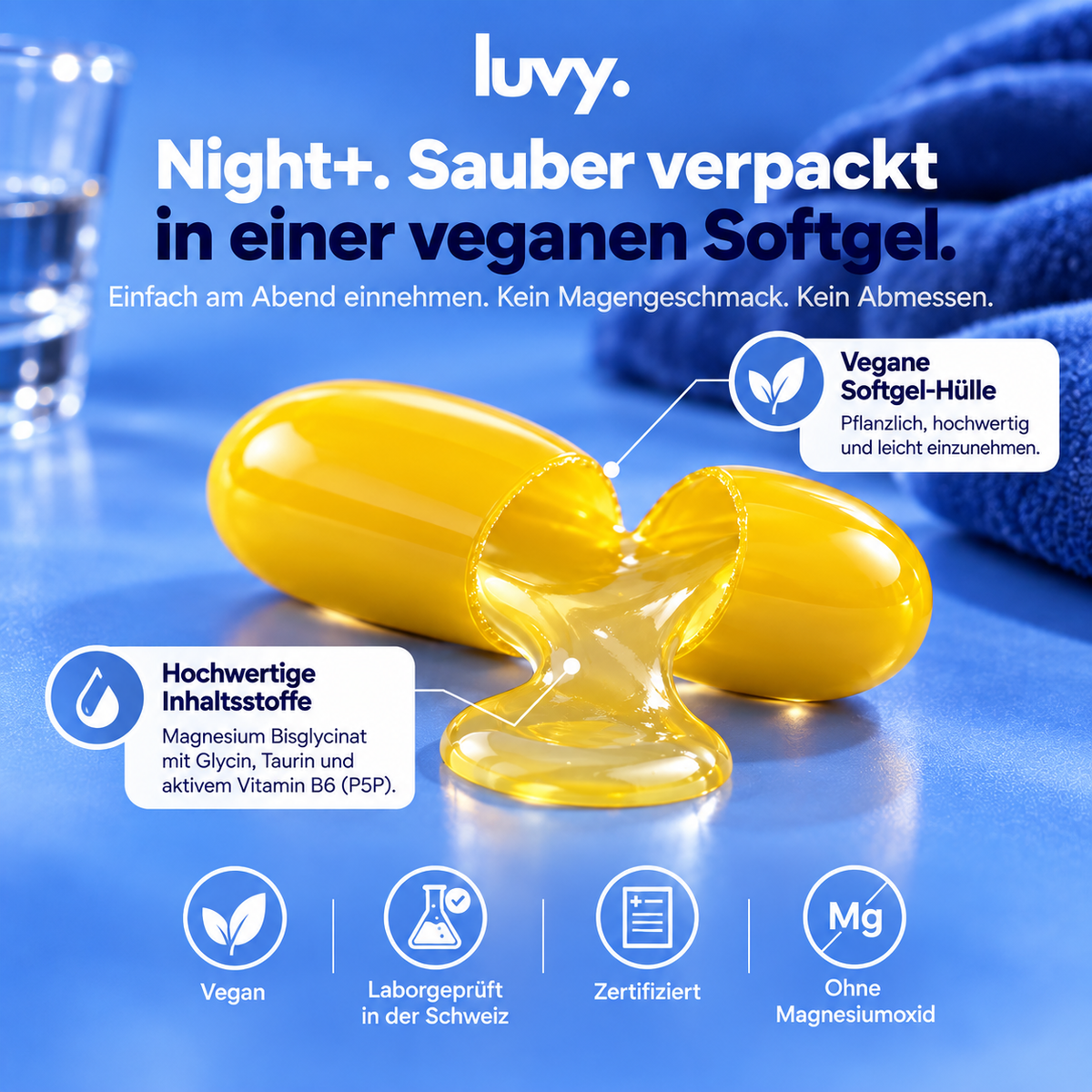 luvy Night+ Magnesium Bisglycinat Weichkapseln (100 Stk)