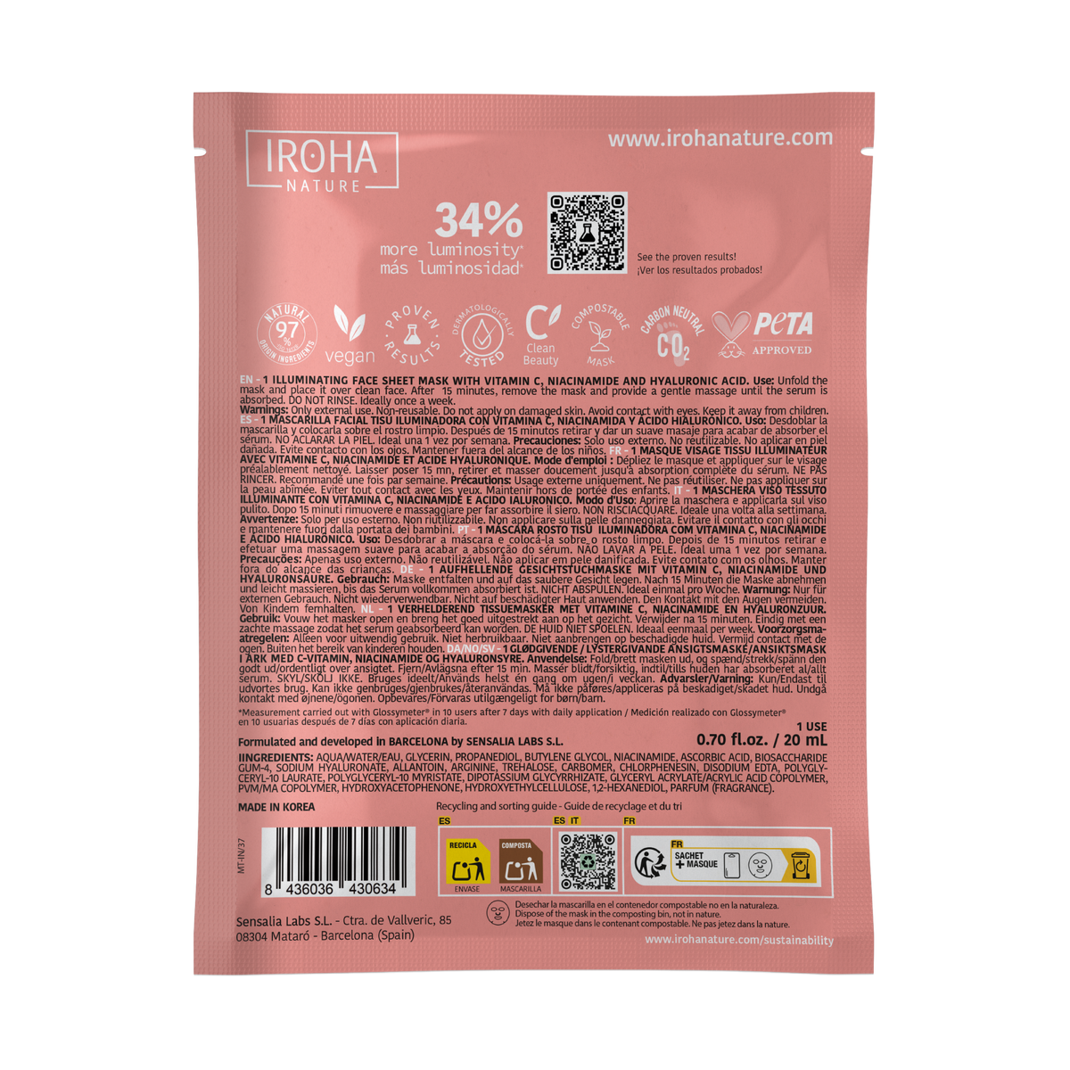 IROHA Tissue Gesichtsmaske Vitamin C und Hyaluron (1 Stk)