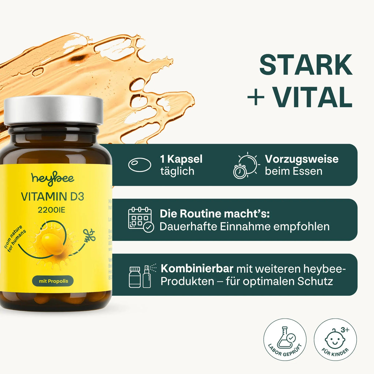 heybee Vitamin D3 2200 IE + Propolis Kapseln (60 Stk)