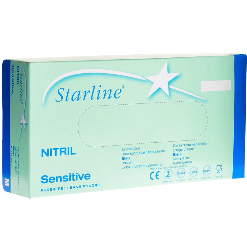 ABENA Starline Nitrilhandschuhe Sensitive, Handumfang 19-23cm, unsteril, blau (100 Stk)