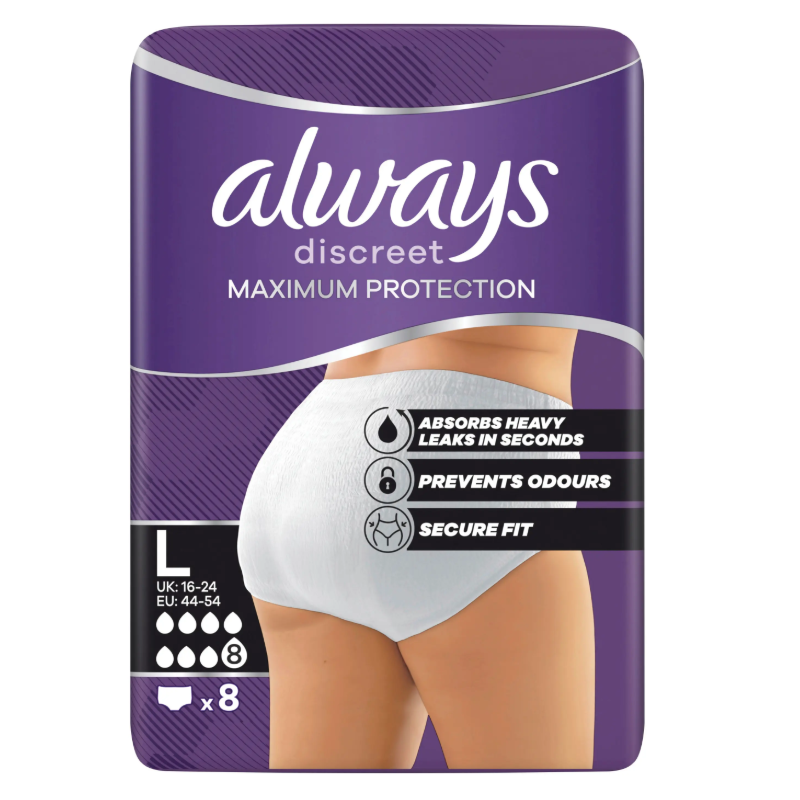 Always Discreet Inkontinenz Pants Max Protection, Grösse L, Hüftumfang 95-125cm (8 Stk)