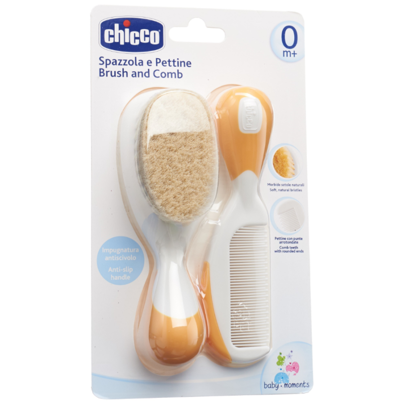 Chicco Set Kamm + Haarbürste mit Naturborsten, orange (2-teilig)