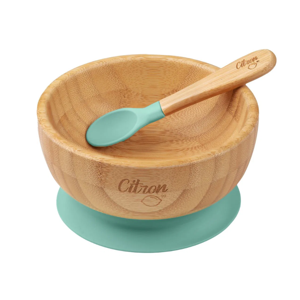 Citron Bambus Bowl mit Saugnapf und Löffel, grün (2-teilig)