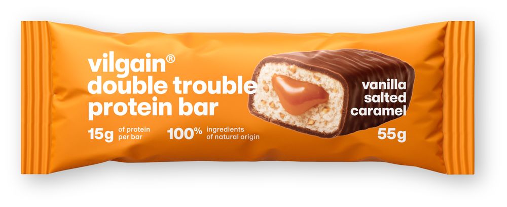 Vilgain Double Trouble Proteinriegel Vanille mit gesalzenem Karamell