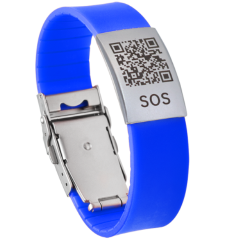 DynaTag SOS-Notfallarmband mit QR-Code aus Silikon, blau (1 Stk)