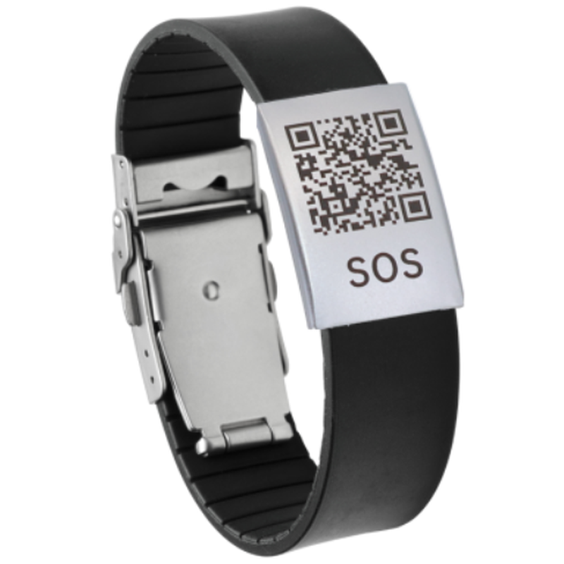 DynaTag SOS-Notfallarmband mit QR-Code aus Silikon, schwarz (1 Stk)