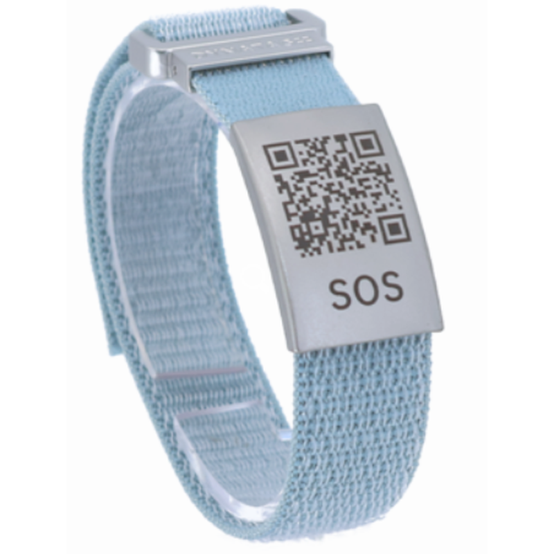 DynaTag SOS-Notfallarmband mit QR-Code aus Textil, hellblau (1 Stk)