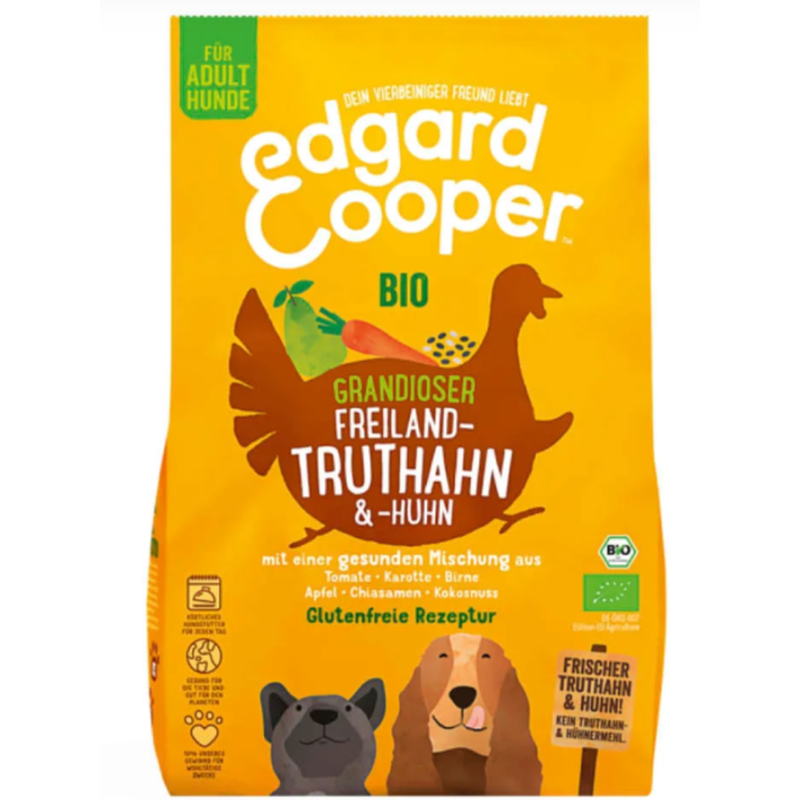 Edgard & Cooper Adult Frischer Bio-Truthahn & Freilandhuhn mit Bio-Karotte, Trockenfutter für Hunde (700g)