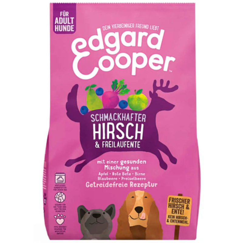 Edgard & Cooper Adult Frischer Hirsch & Freilaufente mit Apfel, Trockenfutter für Hunde (2.5kg)