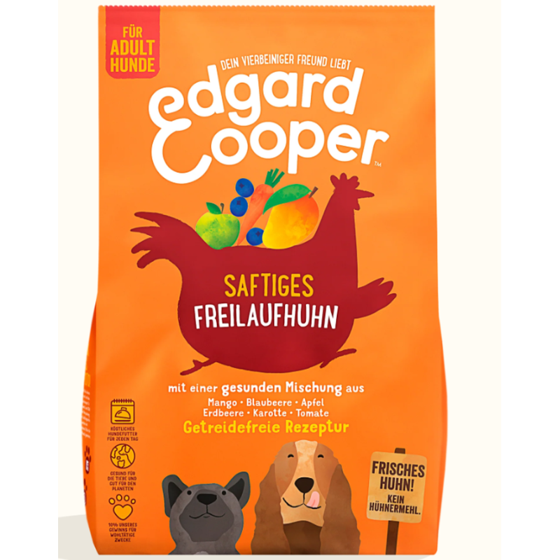 Edgard & Cooper Adult Frisches Freilaufhuhn mit Mango, Trockenfutter für Hunde (7kg)