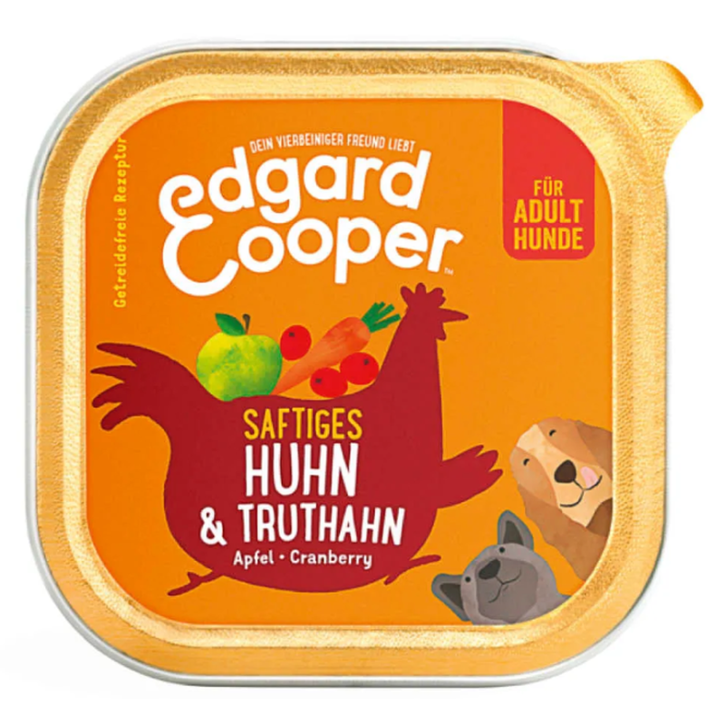 Edgard & Cooper Adult Huhn & Truthahn mit Apfel, Nassfutter für Hunde (11x150g)