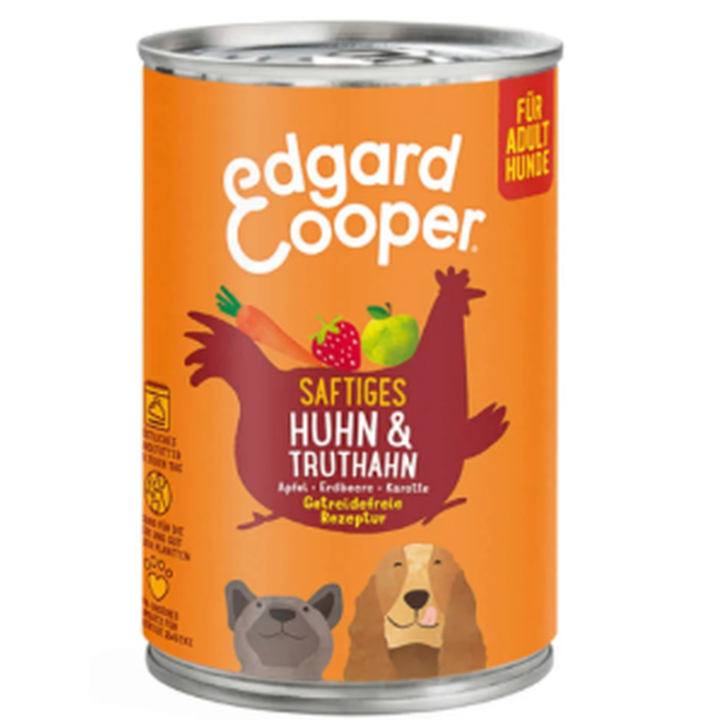 Edgard & Cooper Adult Huhn & Truthahn mit Apfel, Nassfutter für Hunde (6x400g)